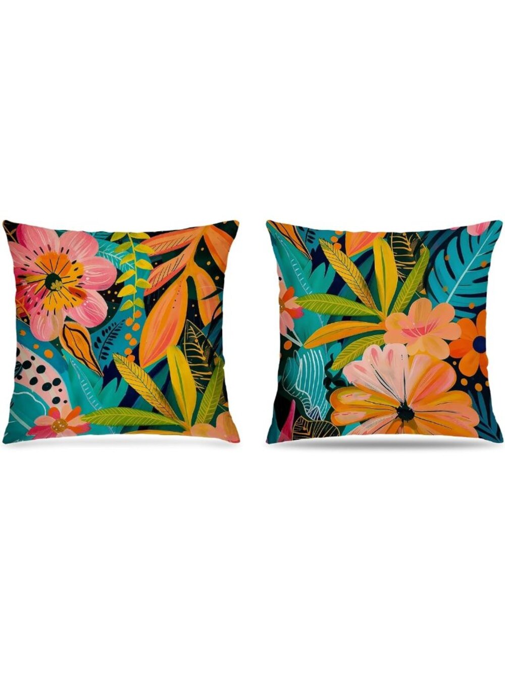 Trendy Maximalist Boho Floral Pillow Covers 18x18 - Set of 2, Colorful Summer